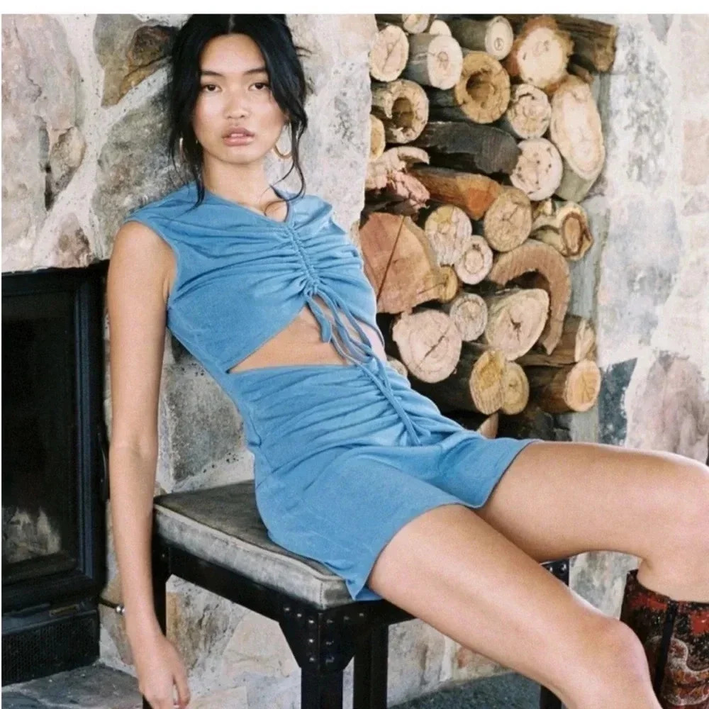 With Jean Roxy cutout knit ruched mini dress